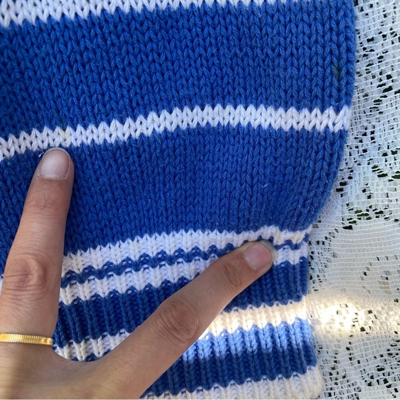 Vintage The Villager blue white knit cardigan sweater vest stripe M as is - Picture 13 of 16